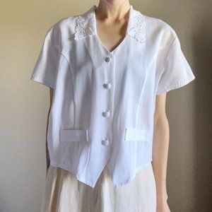 Vintage White Embroidered Collar Blouse